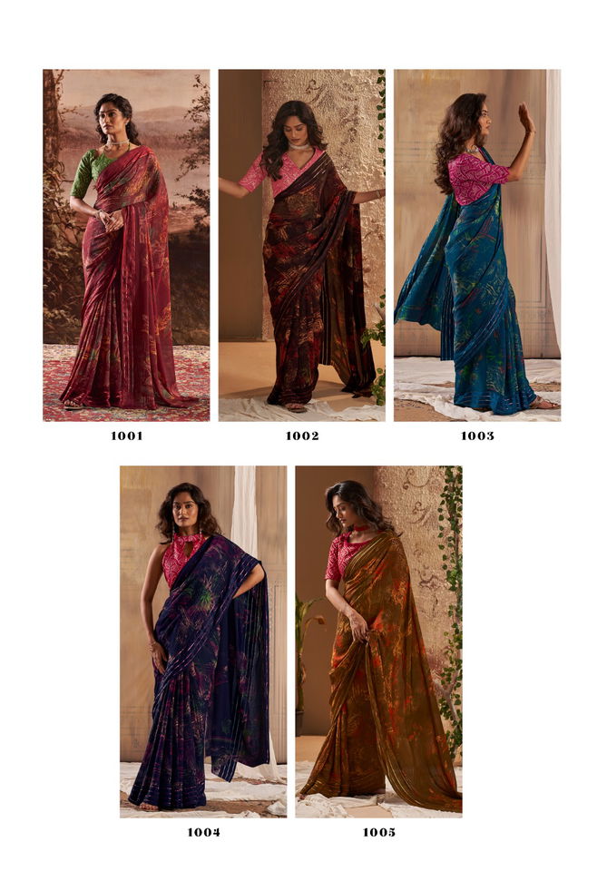 Stavan Elva Embroidery Georgette Chiffon Sarees Catalog
